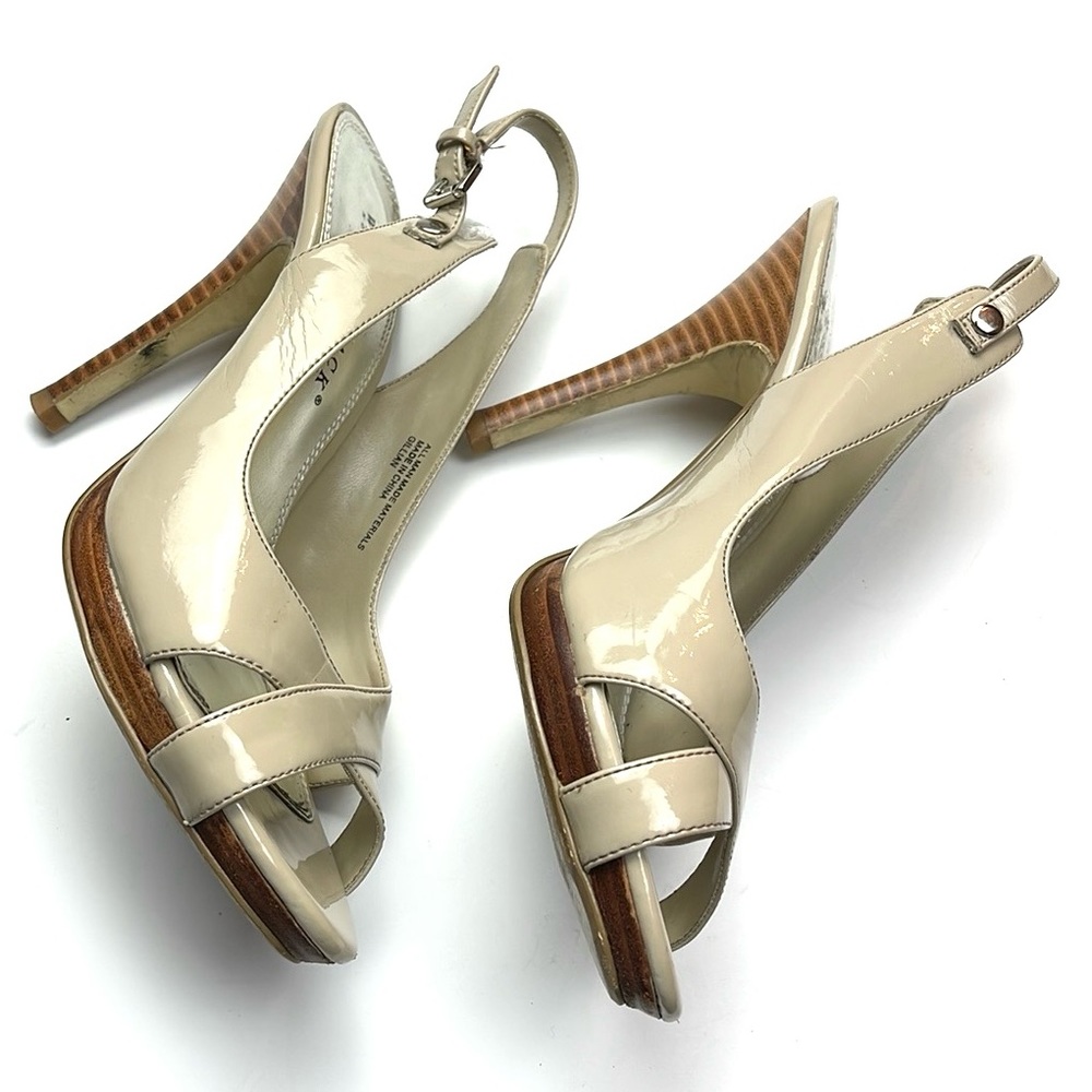 WHBM TAN OPEN TOE SLING BACK HEELS - Picture 6 of 10